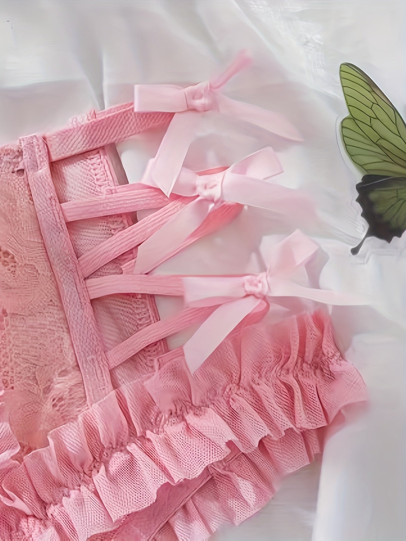 Lace Mesh Patchwork Ruffled Flounce Bow Fashion Underwear