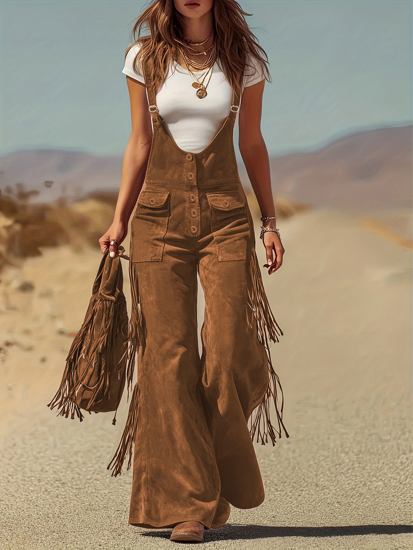 Fringe Detail Cargo Wide Leg Pants