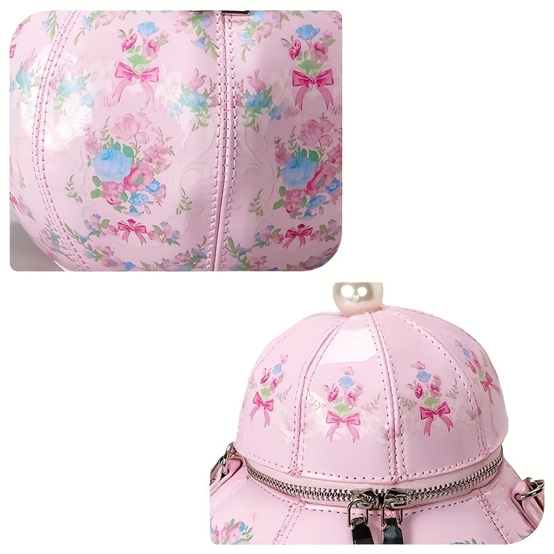 Pink Floral Tea Society Handbag for Women - Chic Designer Handbag with Pearl Strap, Adjustable & Stylish, Polyester Lined, Zip Closure, Perfect for Everyday Use Or Special Occasion