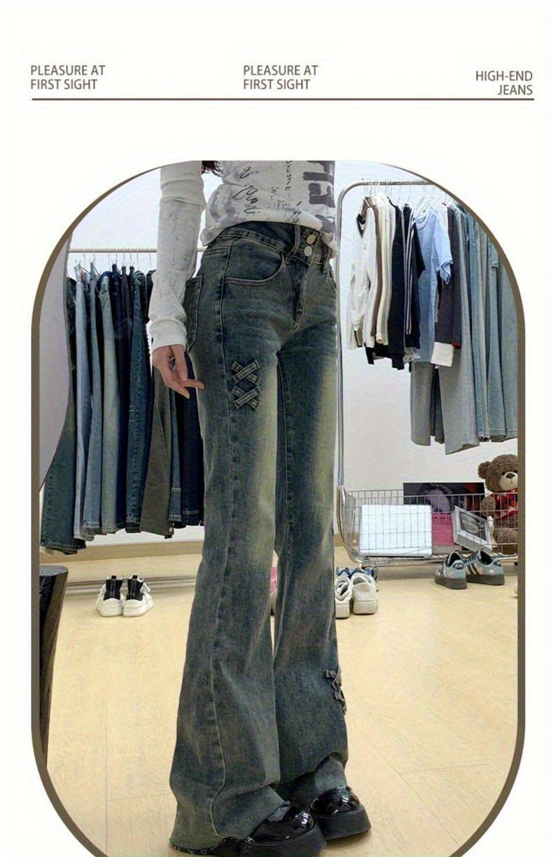 Retro Double Button Flared Jeans