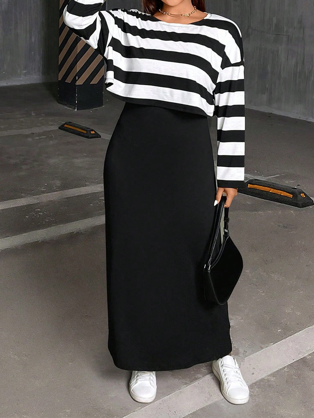 Oversized Striped Round Neck Camisole Dress & Loose Top