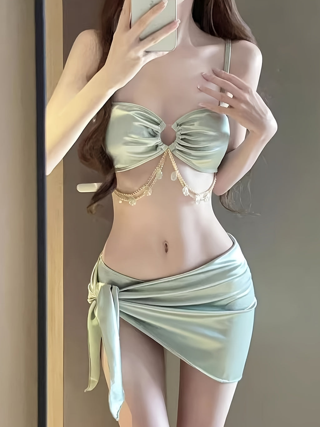 Off-Shoulder Swimsuit with Sparkling Embellishments