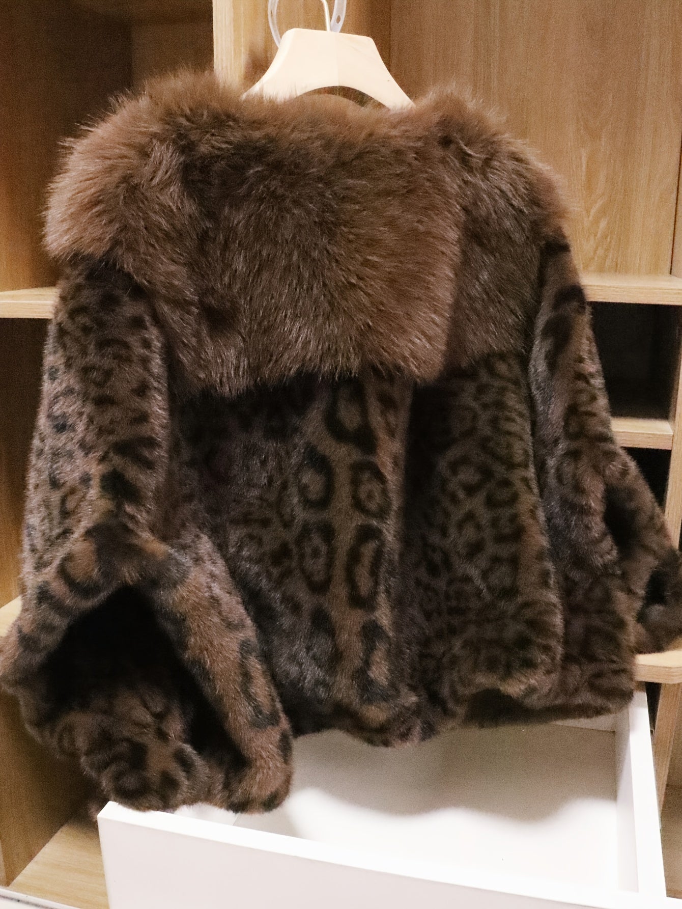 Leopard Print Faux Fur Collar Jacket