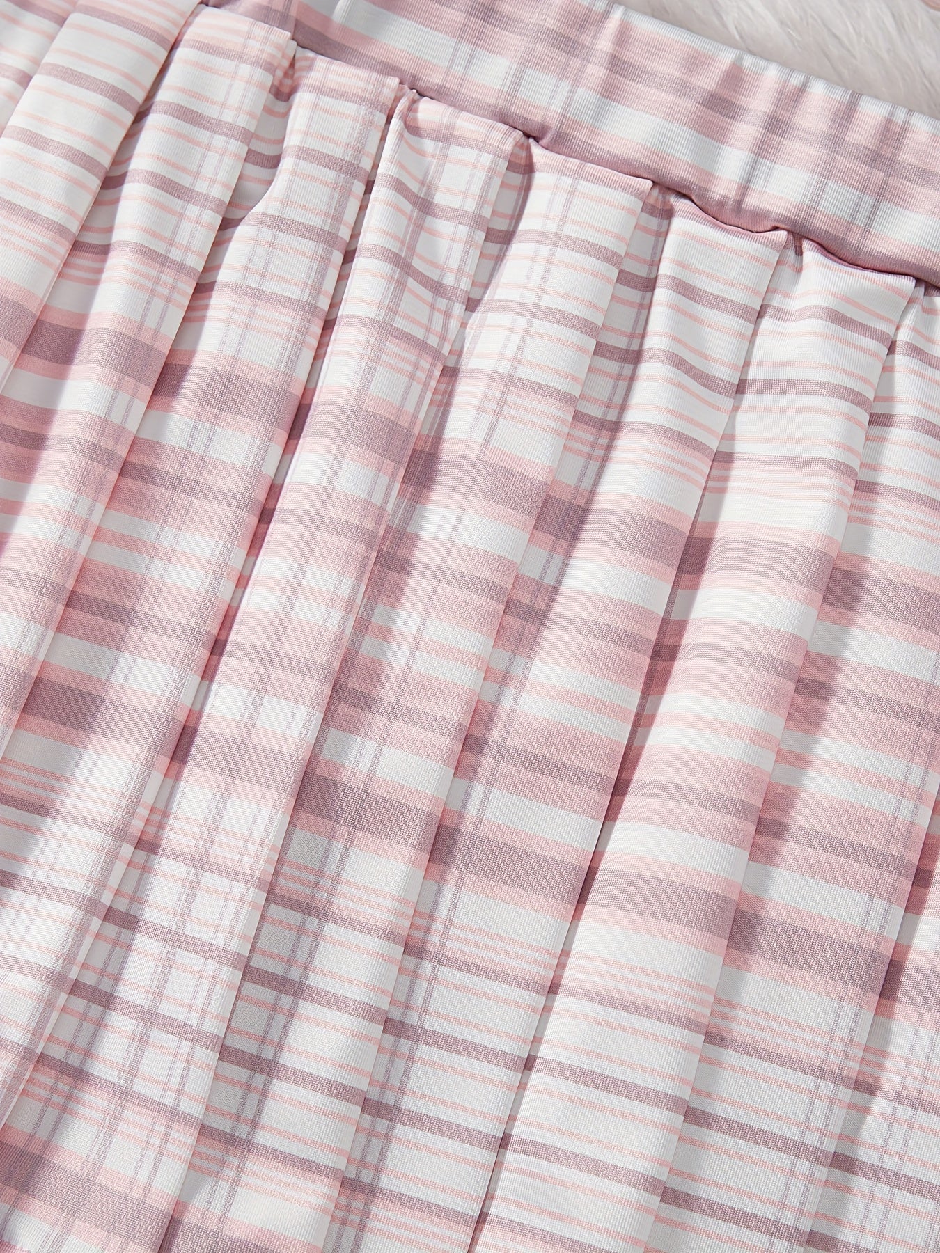 Pink & White Plaid Print Flared Skirt