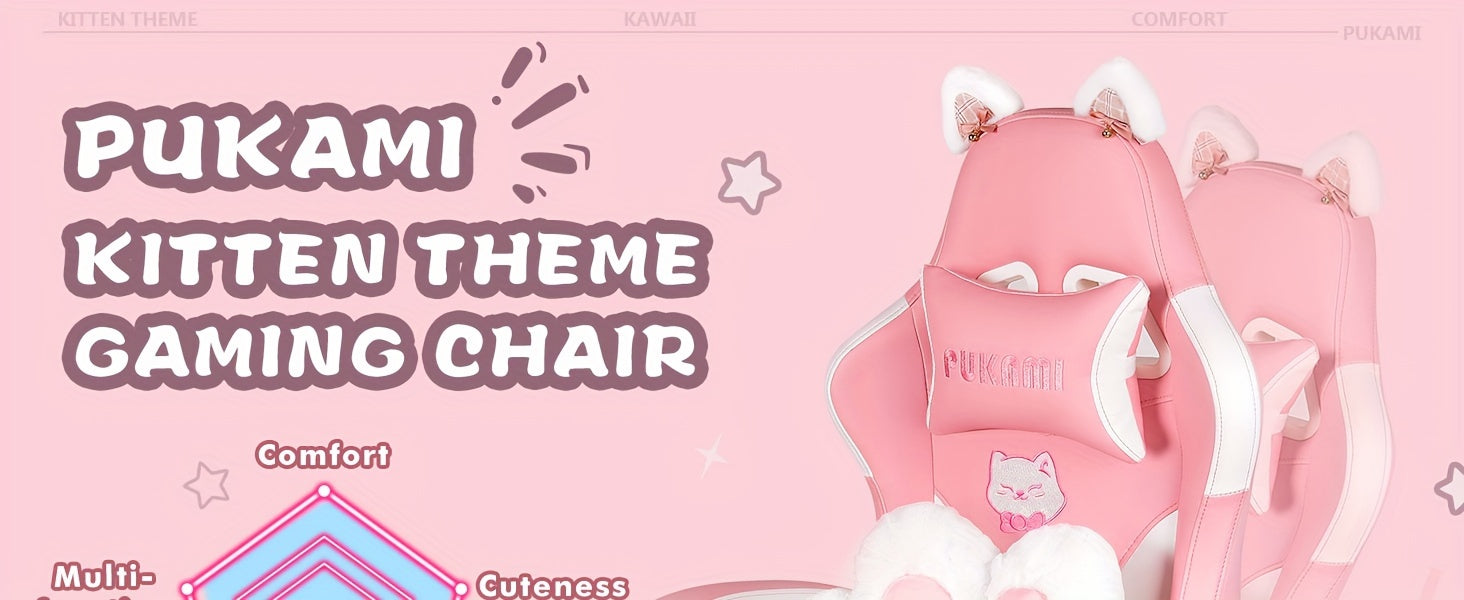 Pink Kawaii Cat Ear Gaming Chair with Paw Cushion