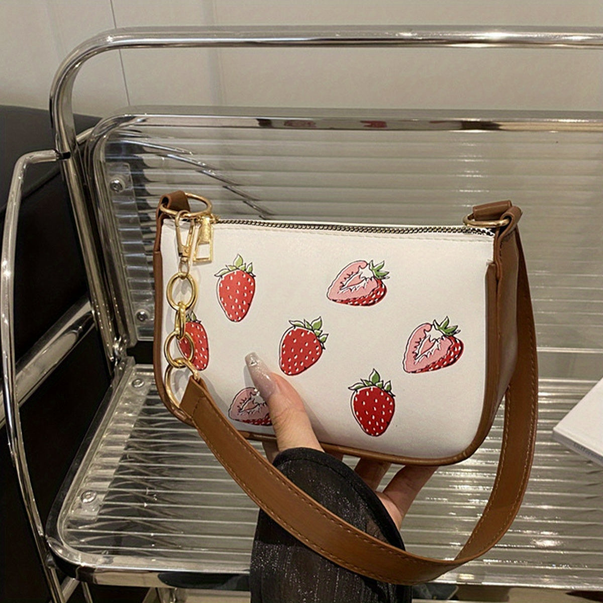 Strawberry Shoulder Bag with Adjustable Strap