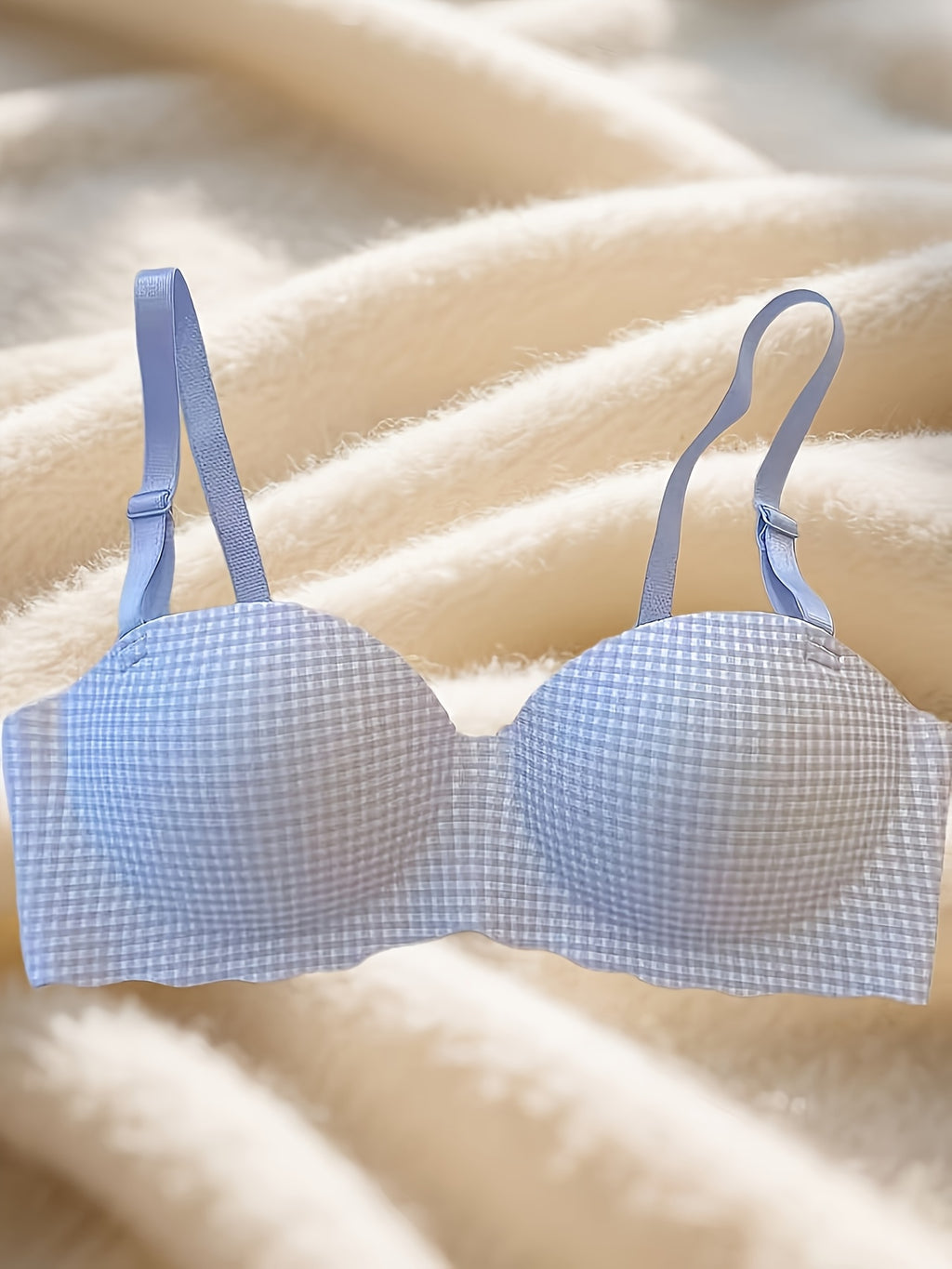 3pcs Women'S Houndstooth Checkered Underwire-Free Bras - High Support Backless Design with Adjustable Thin Strap, Breathable Non-Removable Padding & Soft Stretch Fabric - Everyday Comfort for Casual & Wear (Pink/Blue/Black) -