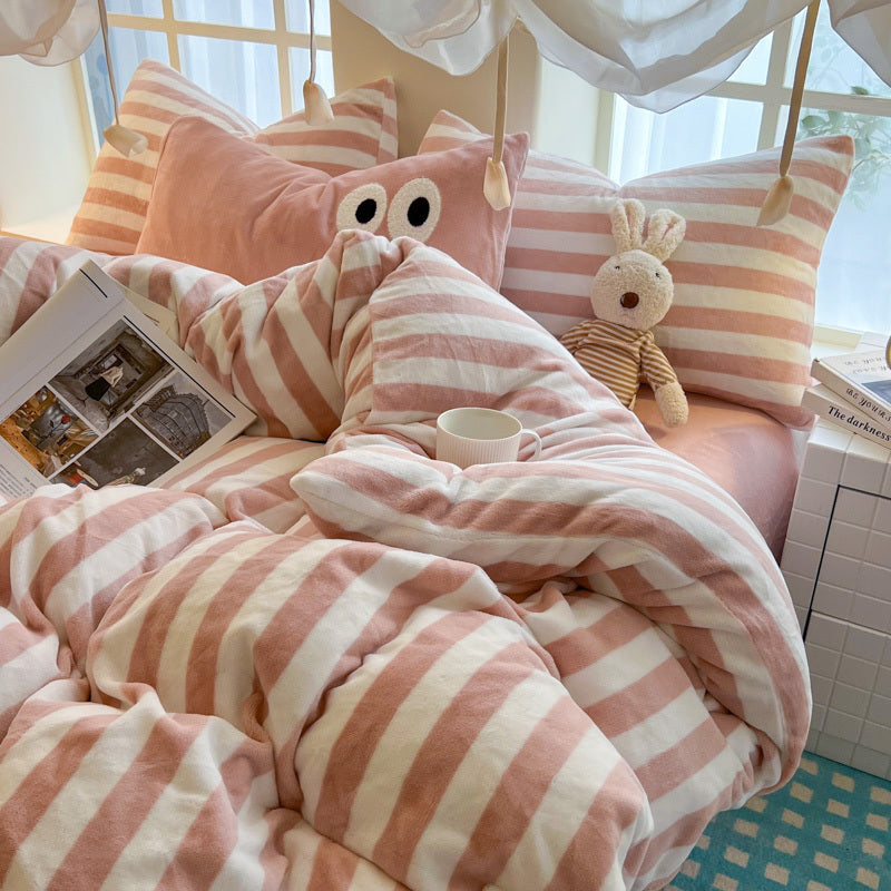 Milk Fleece Striped Duvet Cover