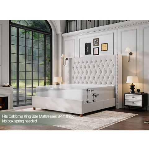 61.4" Tall Luxury Bed Frame with Tufted Wingback Headboard