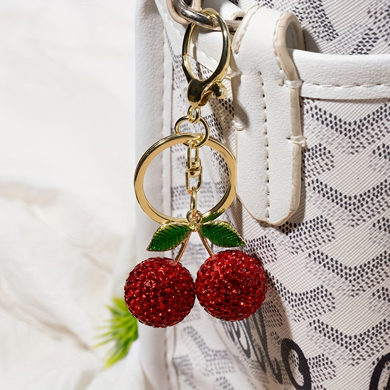 Rhinestone Cherry Keychain
