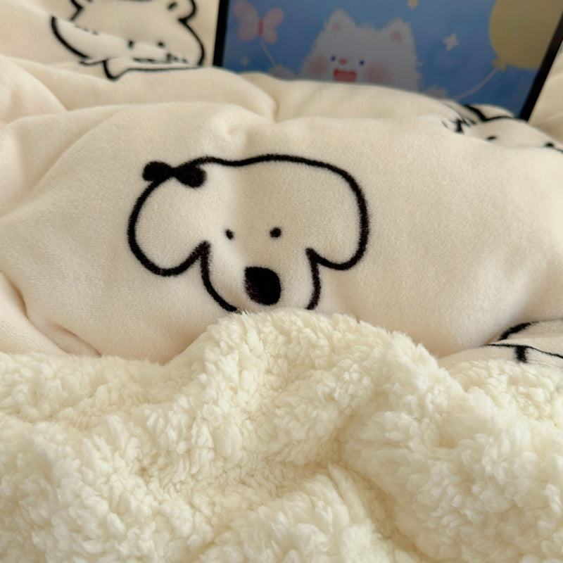 {3/4pcs} Cartoon Lambskin + Milk Velvet Set