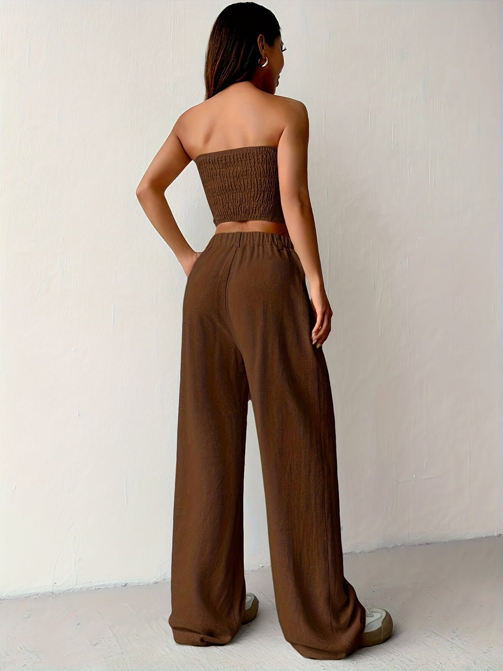 Single-Breasted Corset Top & Wide-Leg Pants Suit