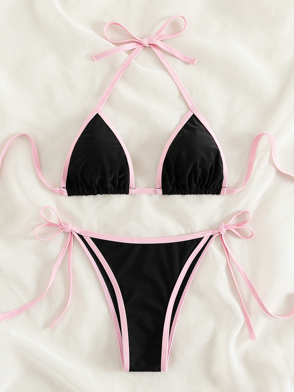 Contrast Trim Tie Side 2 Piece Bikini Swimsuit