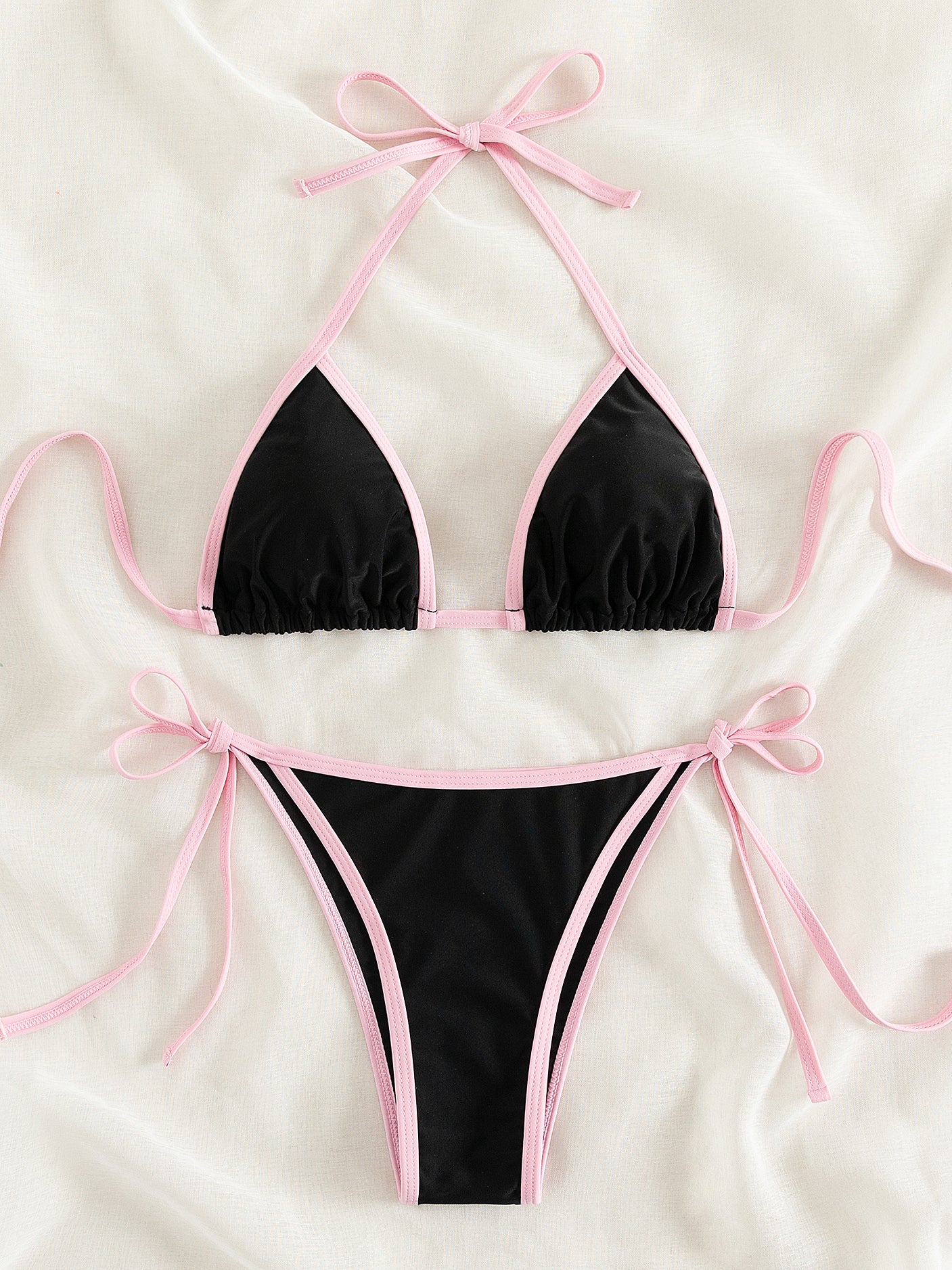 Contrast Trim Tie Side 2 Piece Bikini Swimsuit