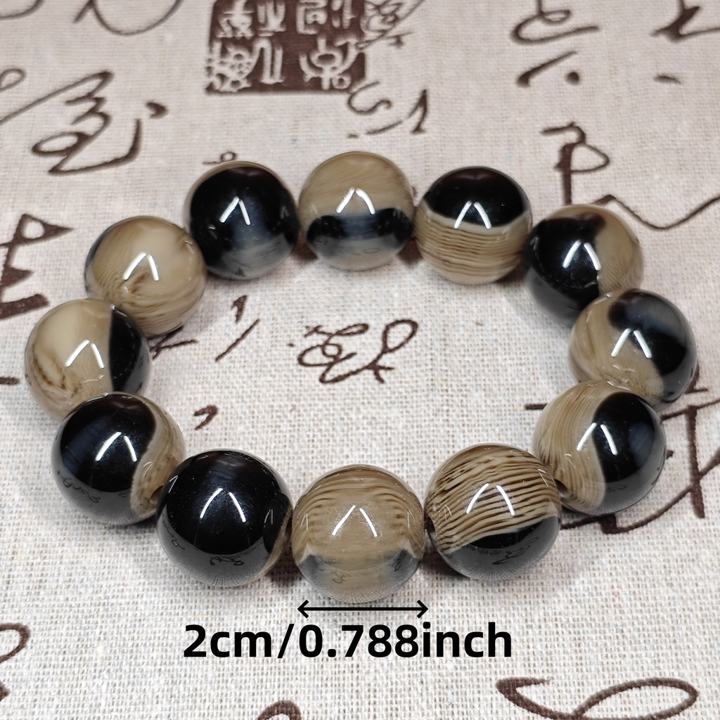 20mm Black Gray Sea Birch Iron Tree Spore Fossil Bracelet