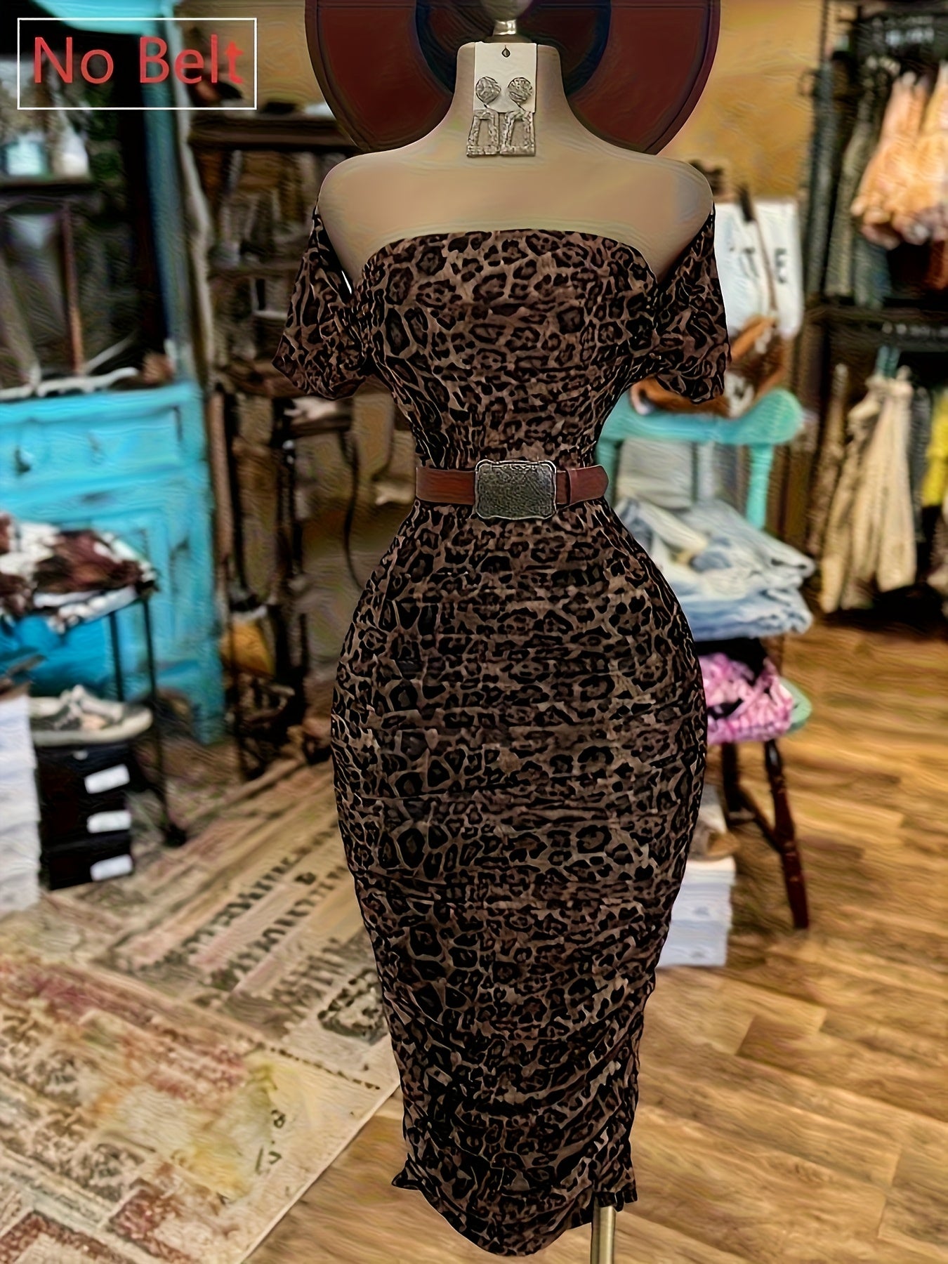 Leopard Print Short Sleeve Mermaid/Long Length Dress