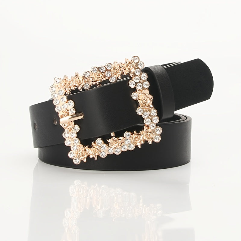 Alloy Rhinestone Pin Buckle Belt