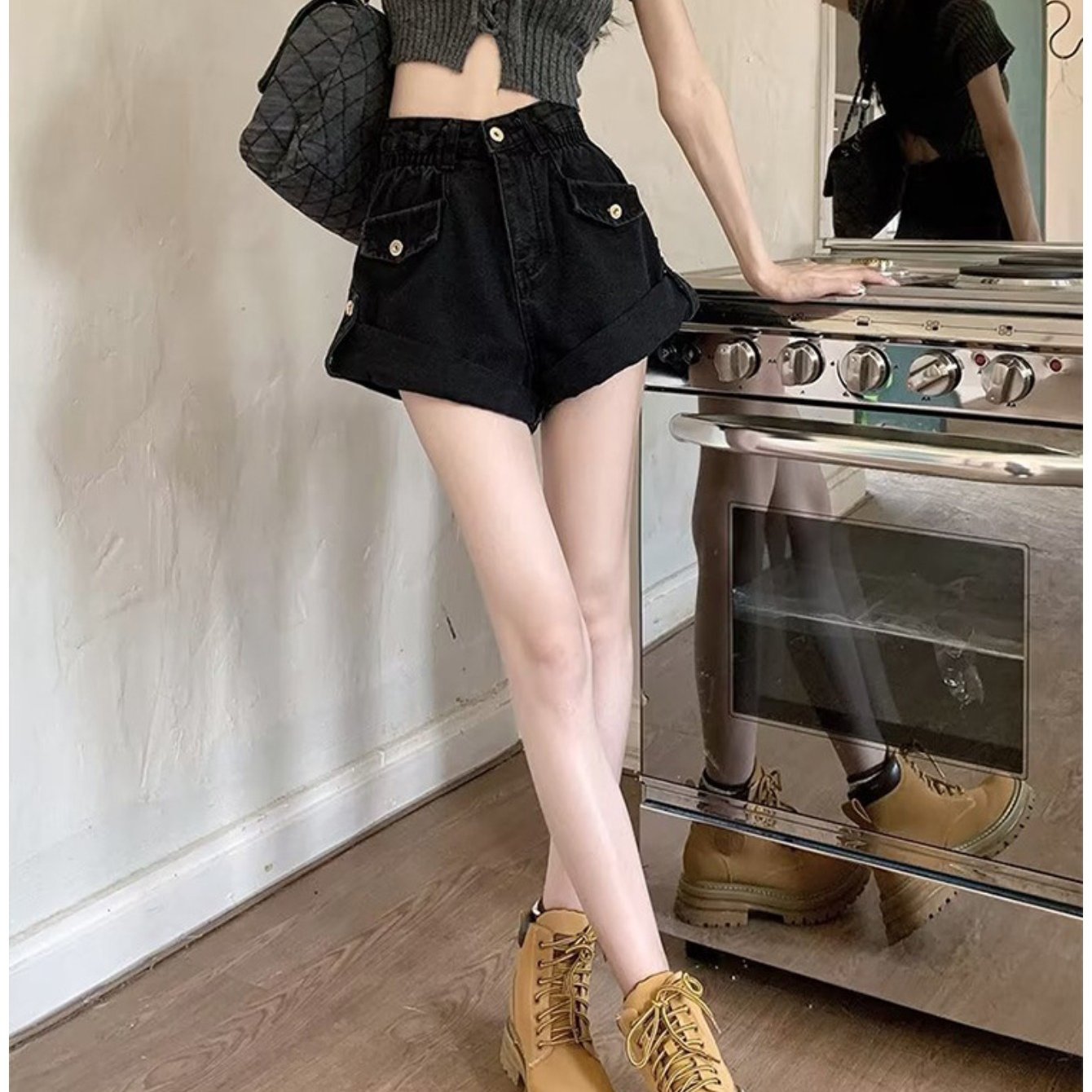 Rolled Hem Denim Shorts