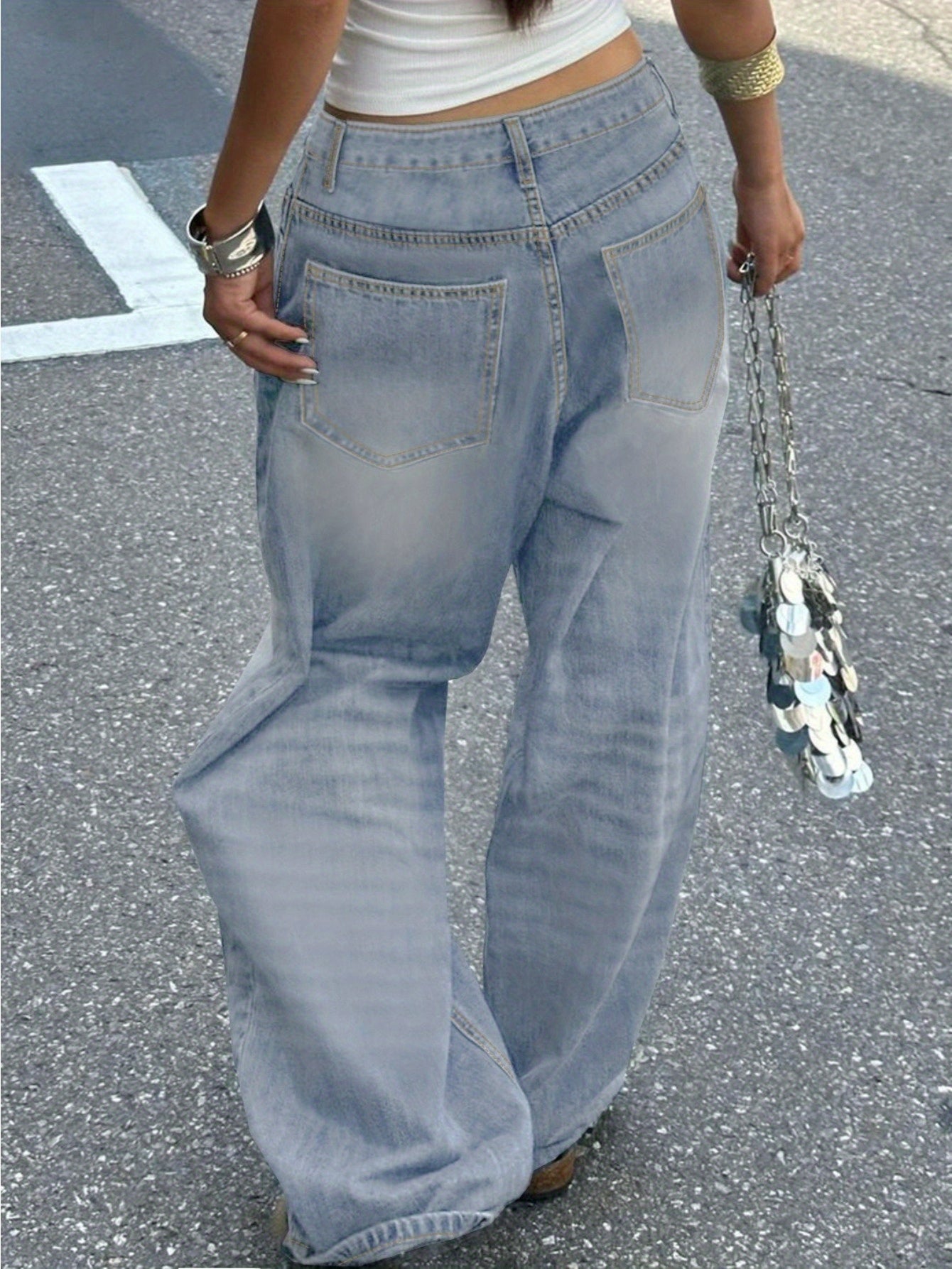 Slashed Straight Light Blue Jeans