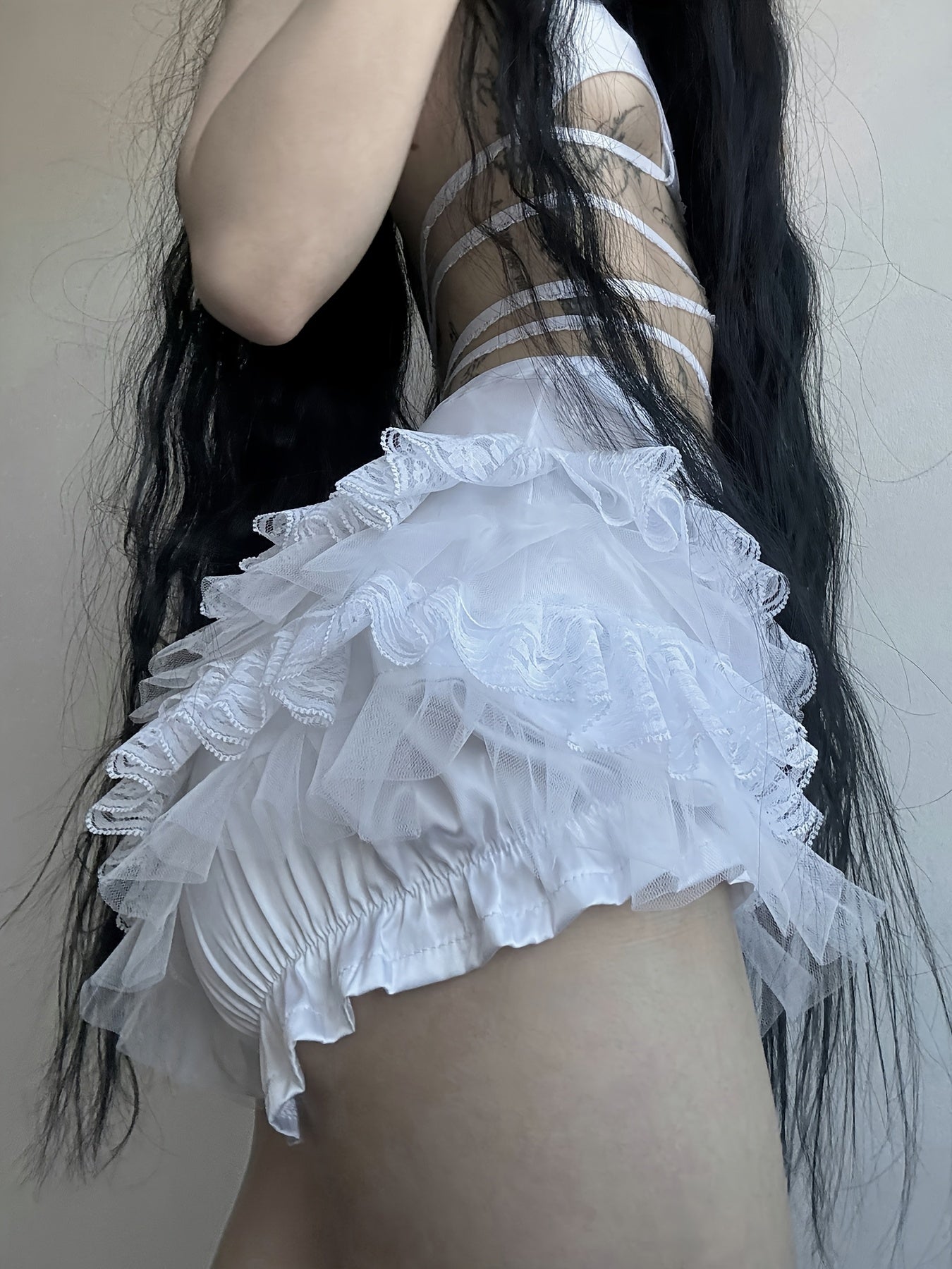 Lace Trim Tiered Shorts