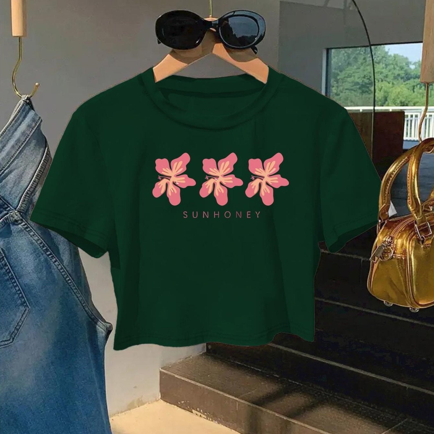 Floral Print Crop Top - "SUNHONEY"