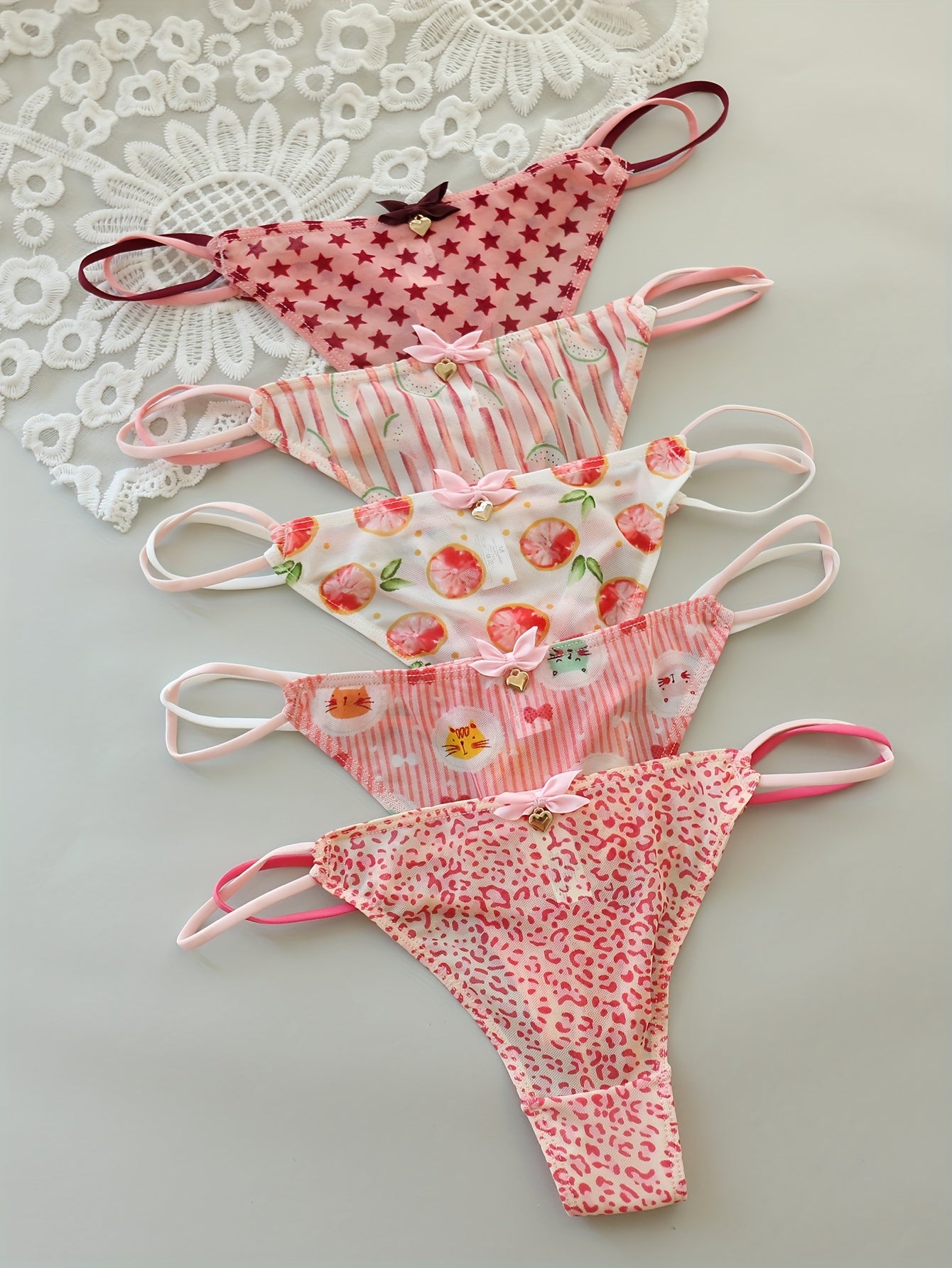 {5-Pack} Low-Rise Sheer Thong Underwear