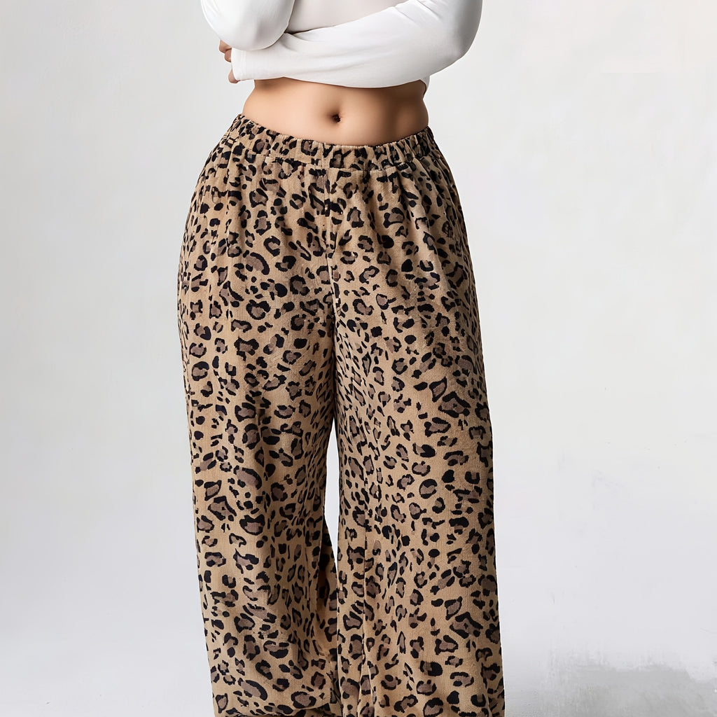 Loose Bow Design Leopard Print Pants