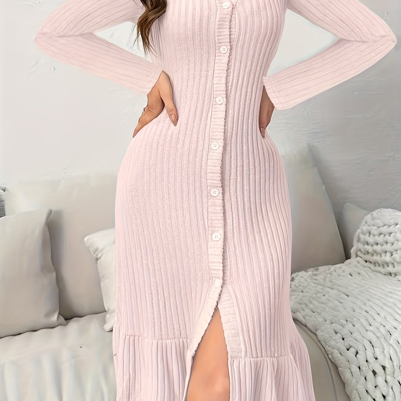 V-Neck Long Sleeve Dress