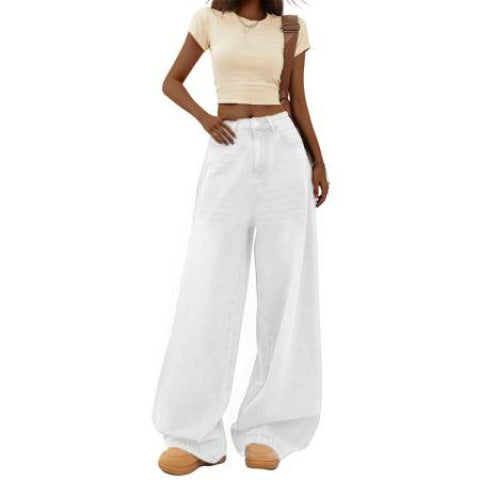 High-Waisted Wide-Leg Flared Floral Denim Jeans