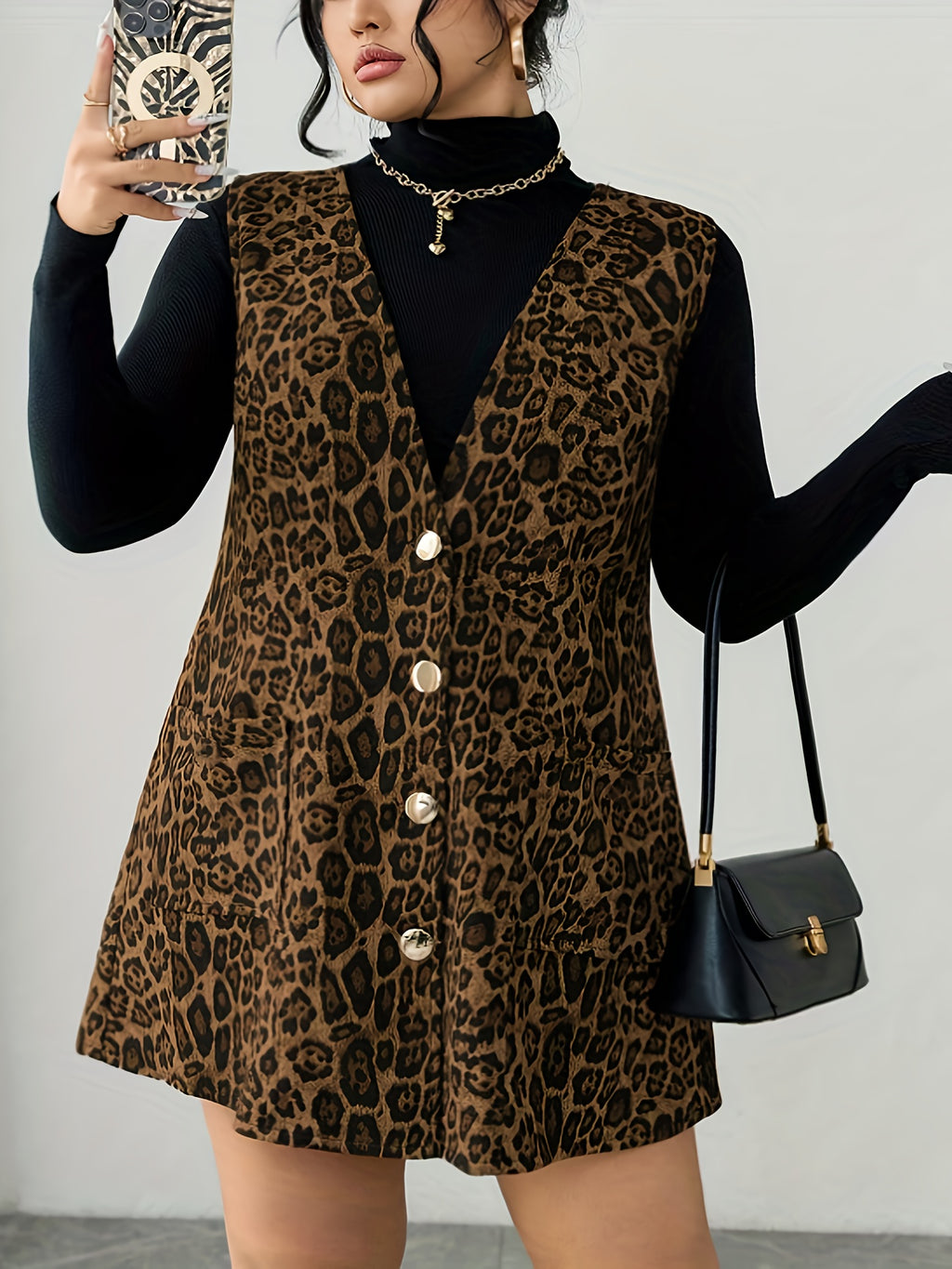 Leopard Print V-Neck Dress