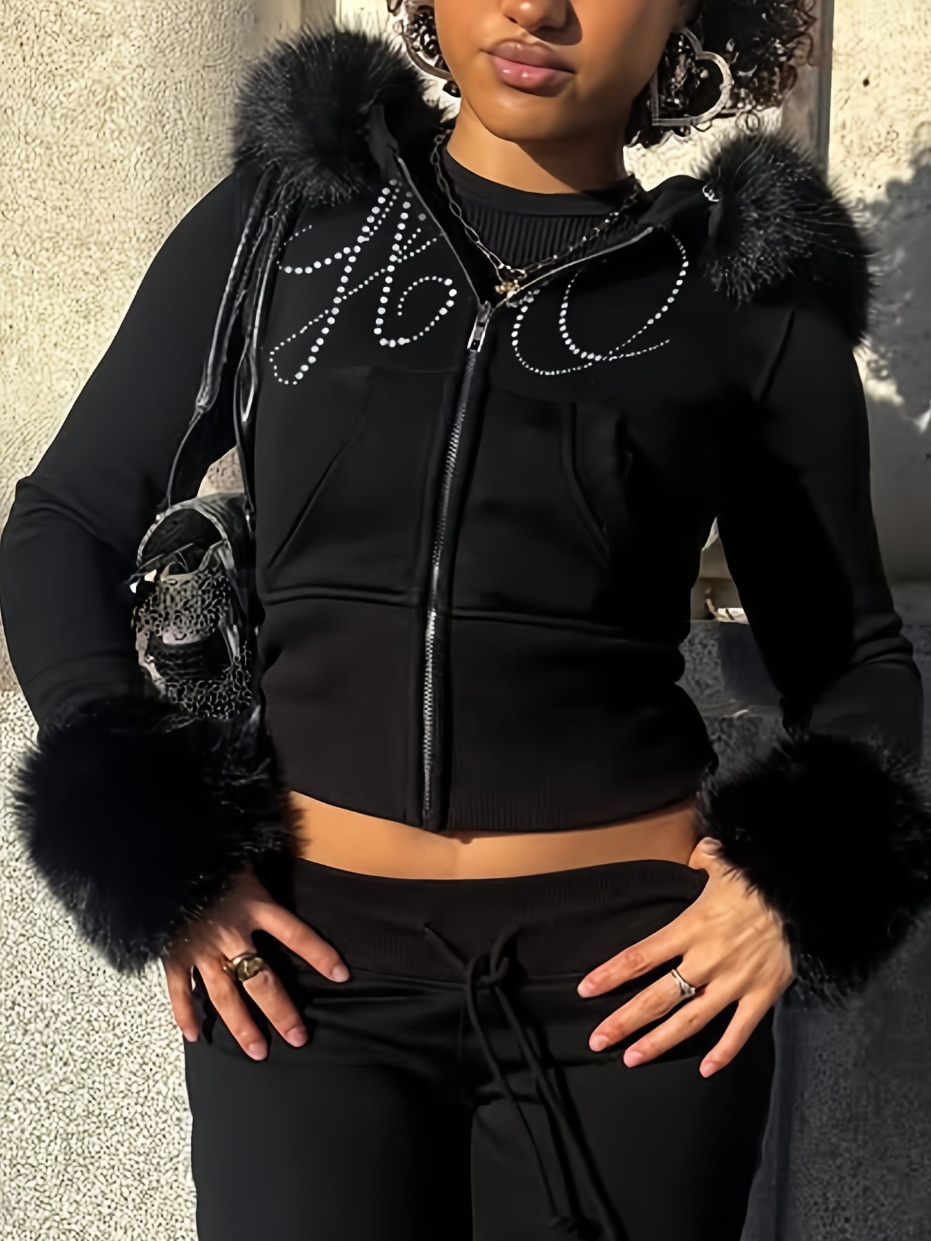 Hooded Jacket with Fake Fur