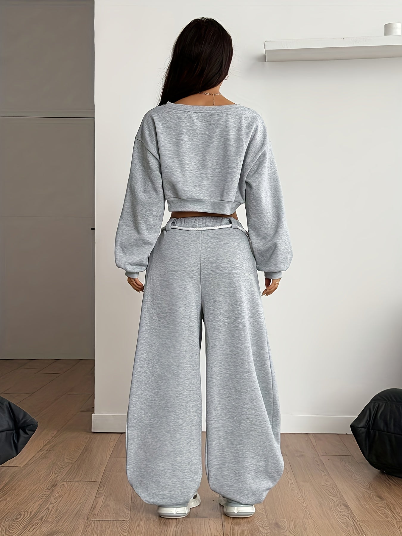 2025 No.: ZD0926244 Autumn/Winter Women's Oversize Solid Color Simple Fashion Long Pants Long Sleeve Set