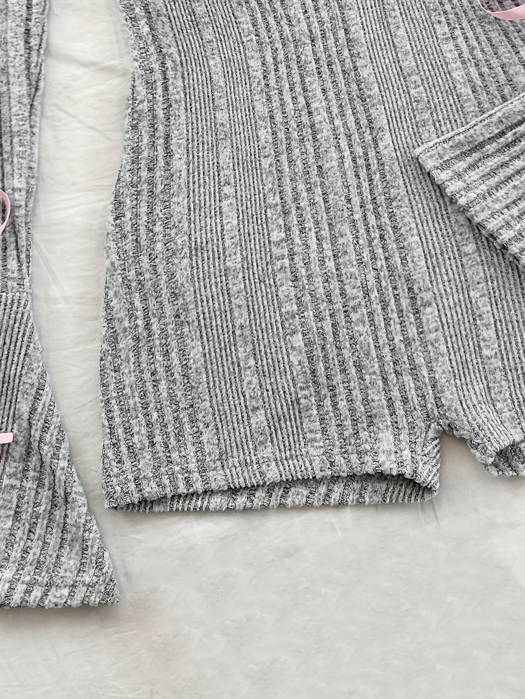 Knitted Ribbed Solid Color Flared Long Sleeve Slim Jumpsuit