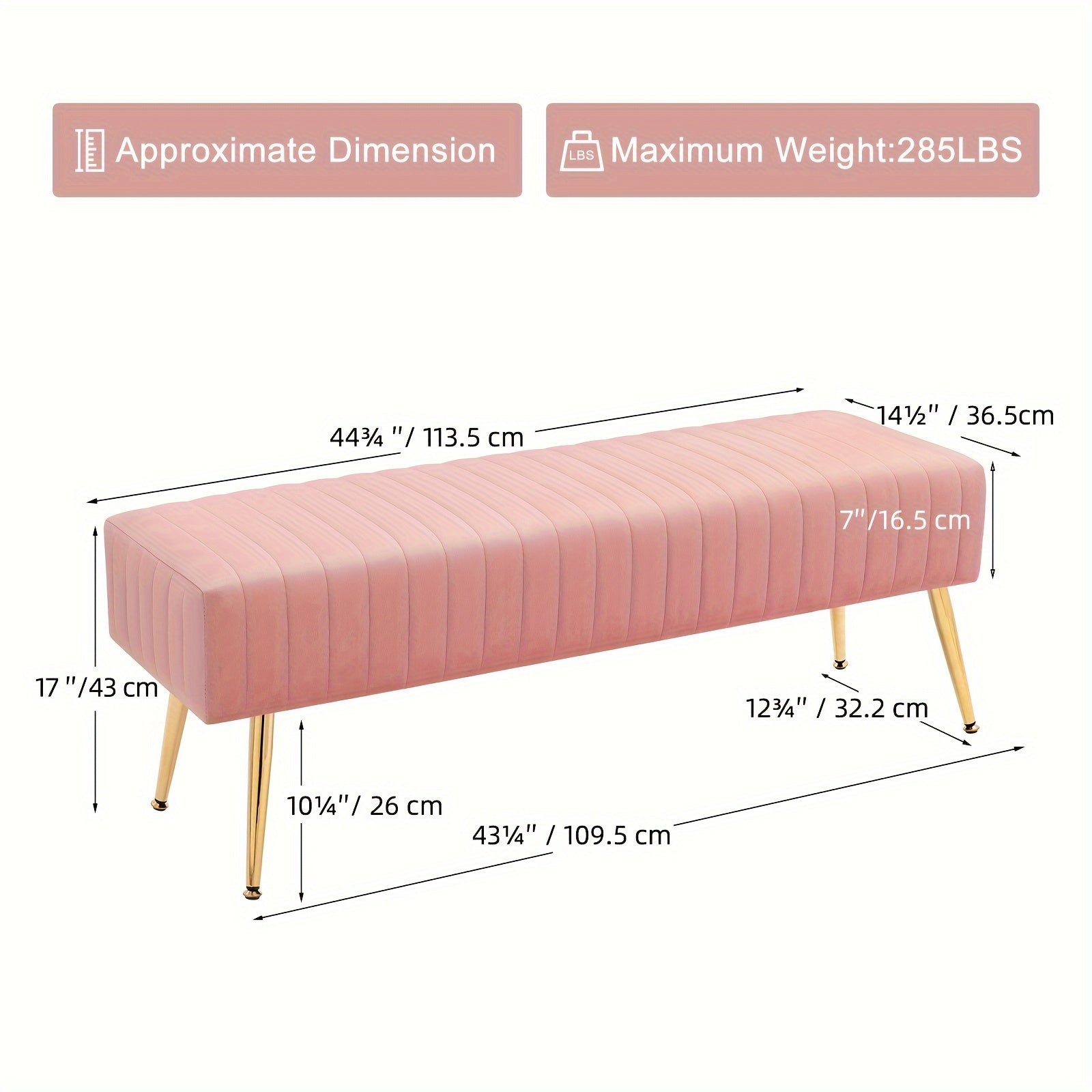 Shoe Changing Bench With Gold-plated Legs And Velvet Material