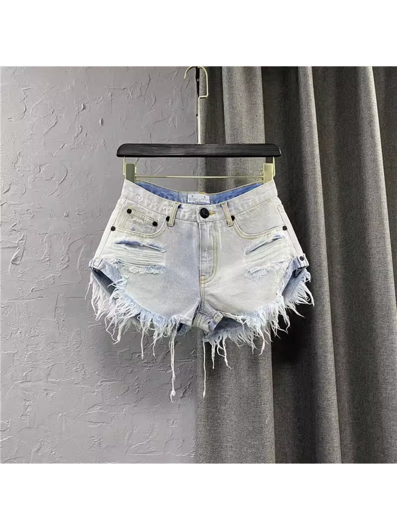 Raw Hem Distressed A-Line Denim Shorts