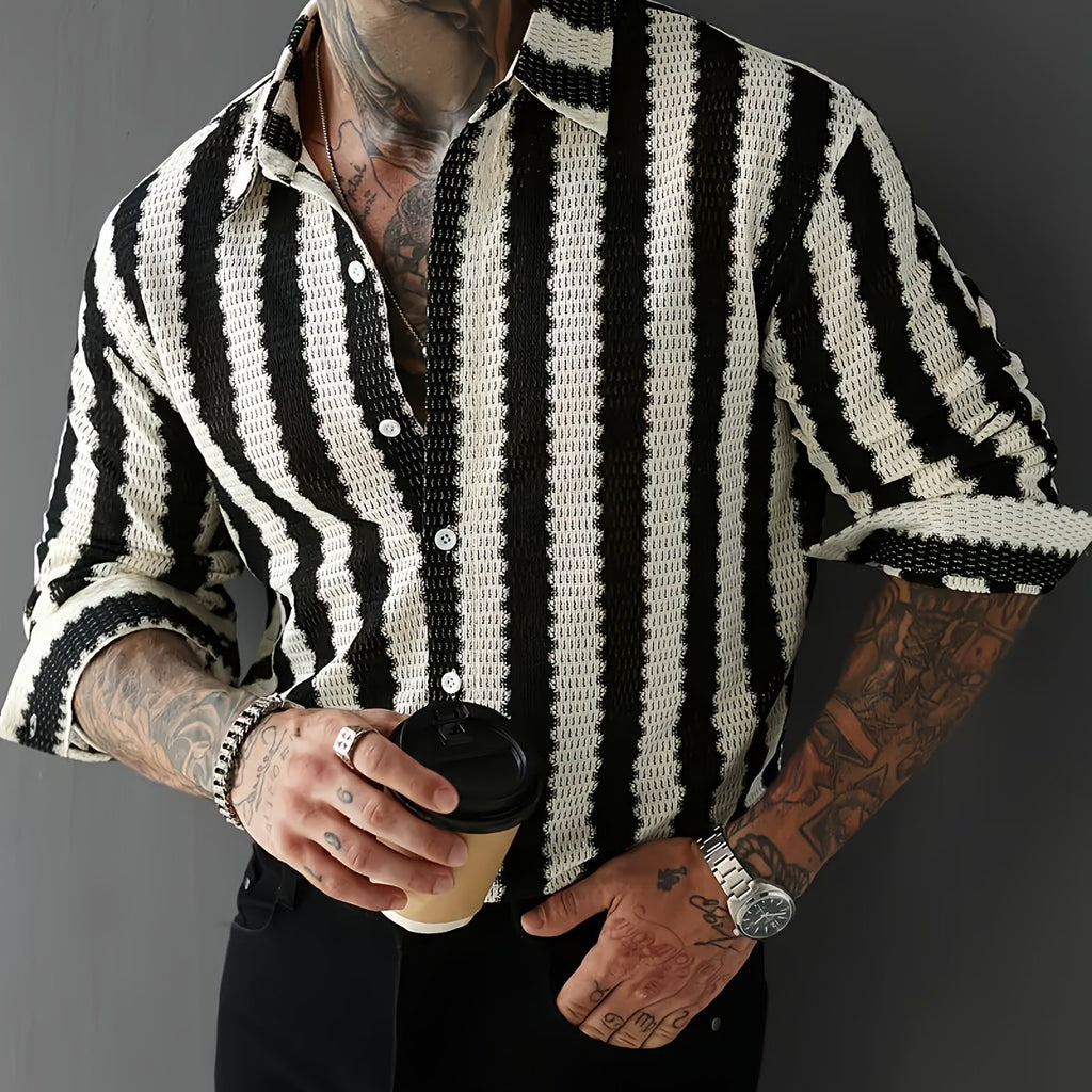 Black & White Houndstooth & Stripe Oversized Casual Shirt