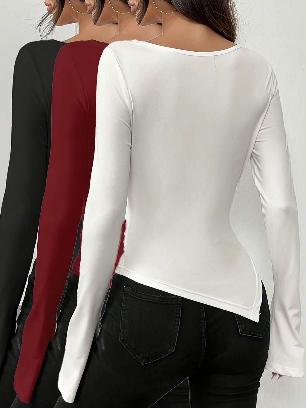 {3pcs} V-Neck Bell Sleeve T-Shirt Set