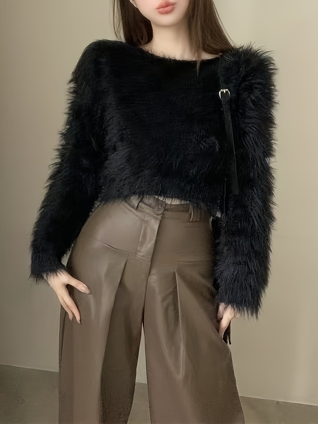 Off-Shoulder Plush Cardigan