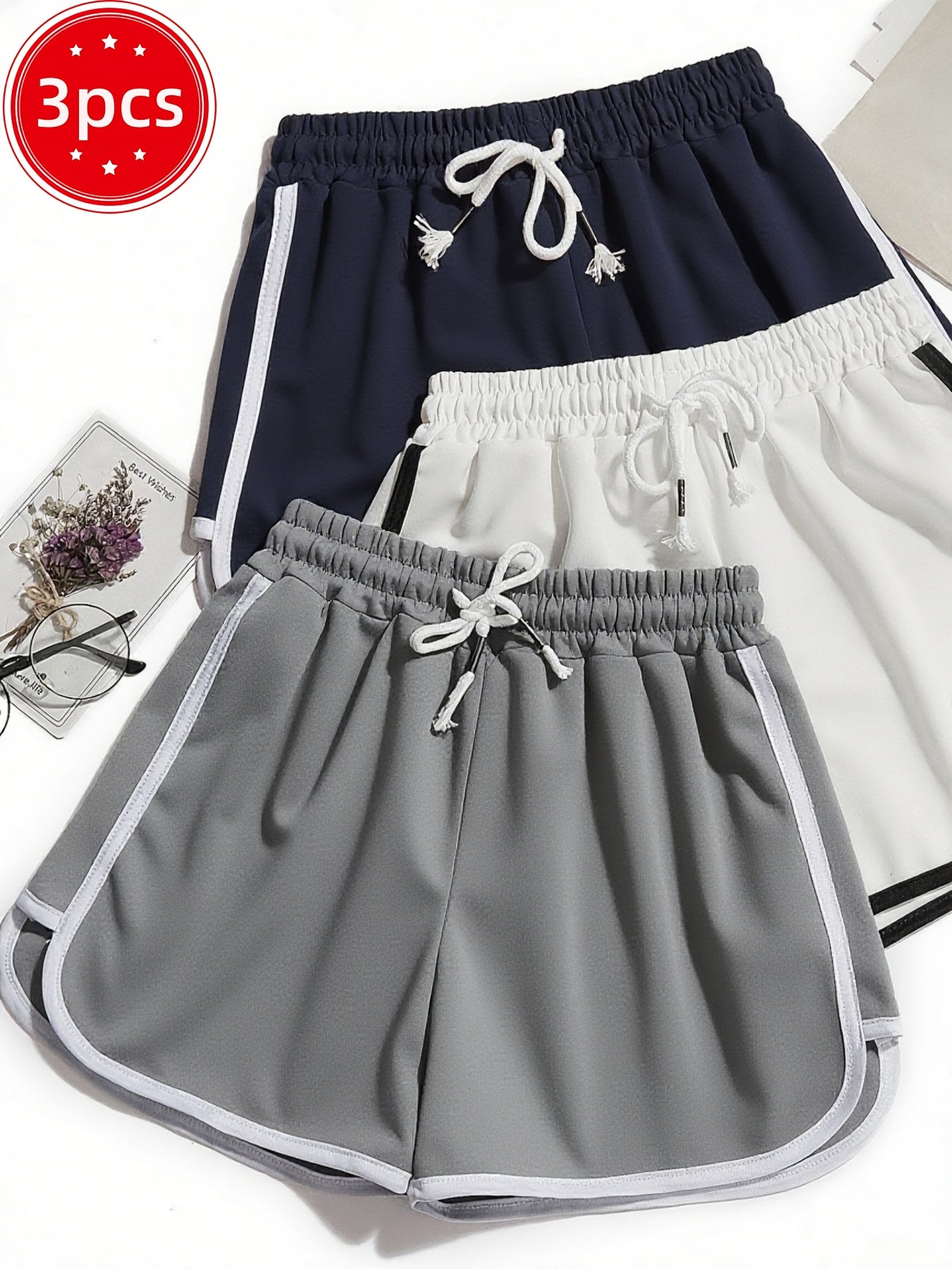{3pcs} Casual Straight Wide-Leg Shorts