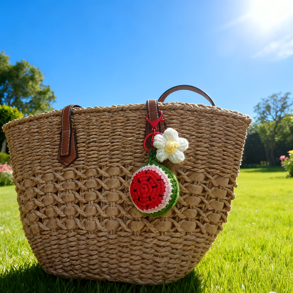 Handmade Crochet Watermelon Keychain with Red Bell