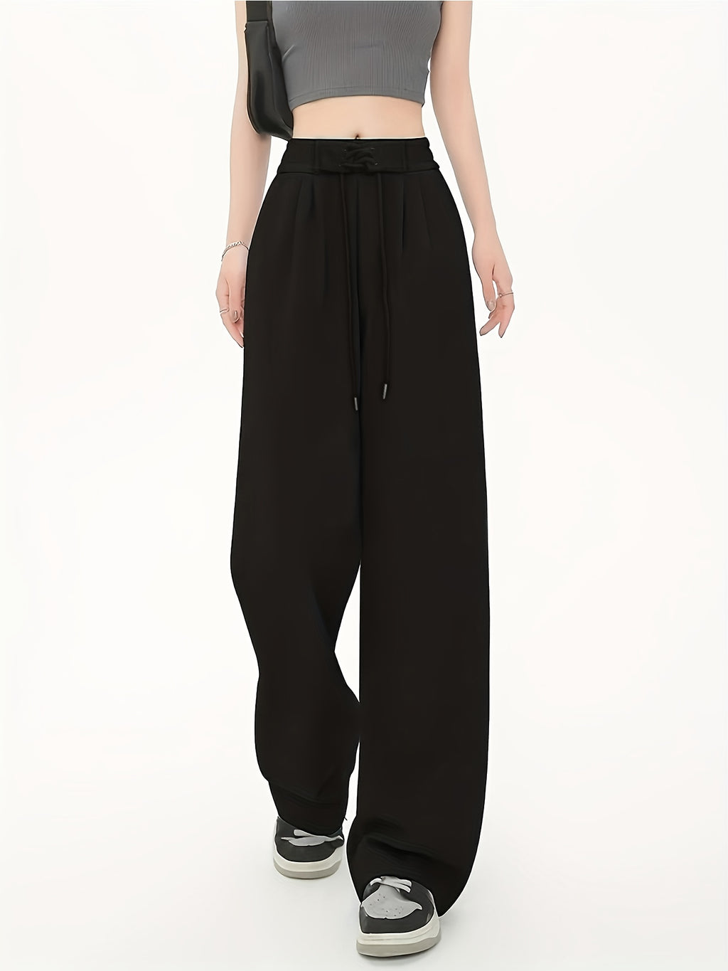High-Waisted Drawstring Straight-Leg Pants