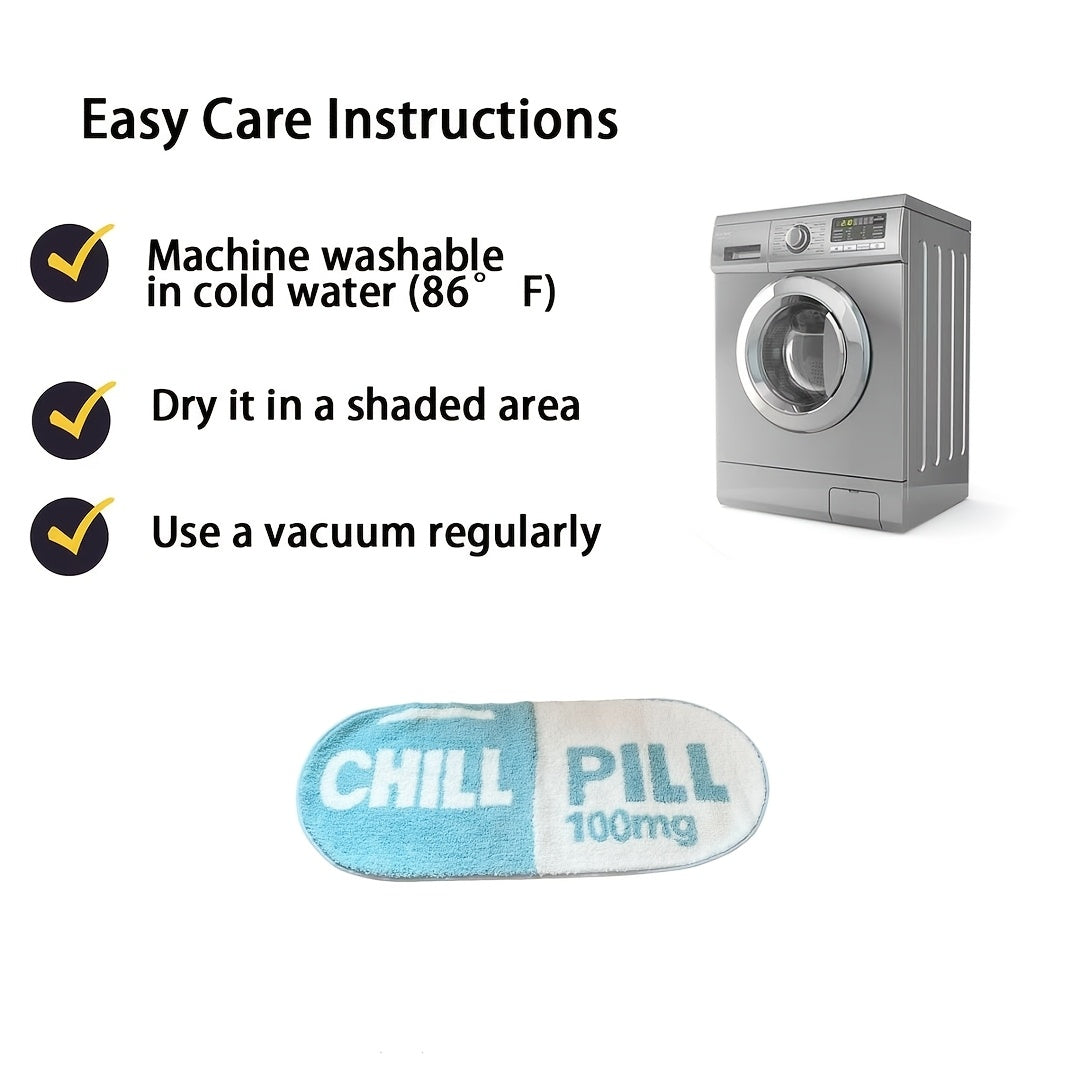 "CHILL PILL 100mg" Non-Slip Absorbent Polyester Area Mat