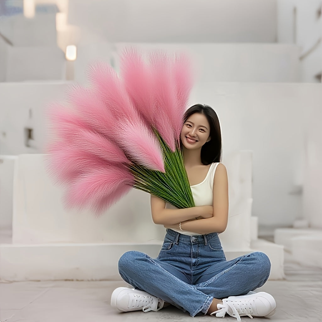 5-heads Super Healing Artificial Large Plaster Fox Grass Plant - 35 inches Tall