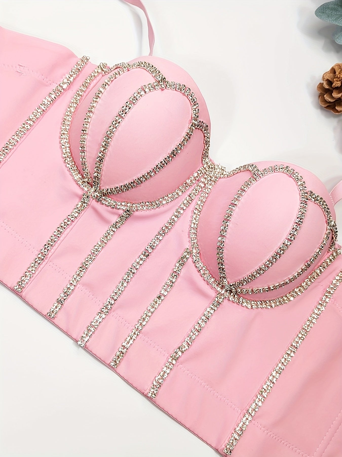 #8185 French Design Sleeveless Vest, Niche Shaping Underwear for Women, Fishbone Top with Studs and Shiny Rhinestones, Women'S Group Tightening Wrap Chest