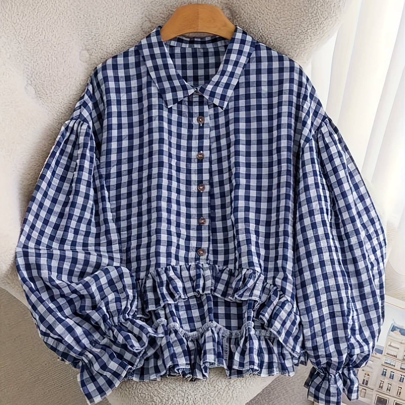 Short Button- Shirt Jacket-like Blouse