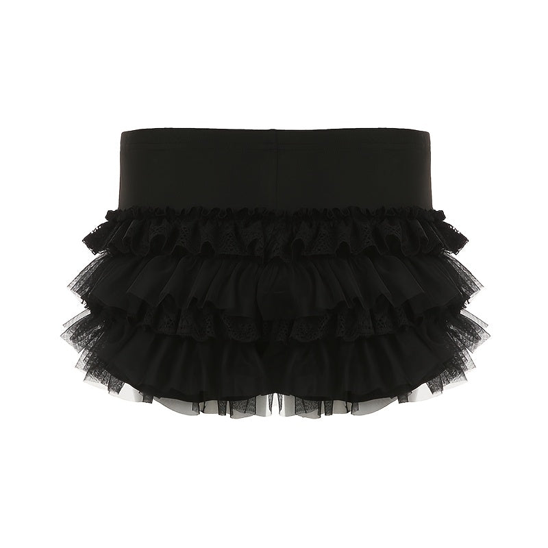 Lace Trim Tiered Shorts