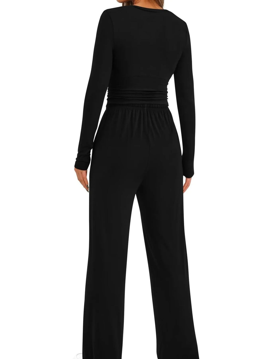 Round Neck Long Sleeve Top and Pants Set