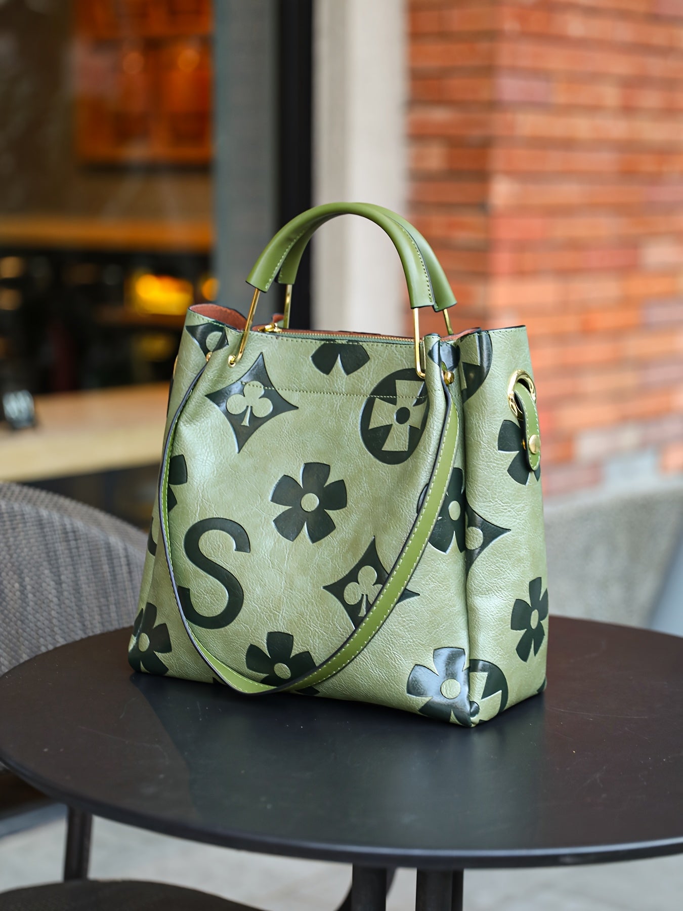 Floral Embossed Synthetic Leather Satchel Handbag