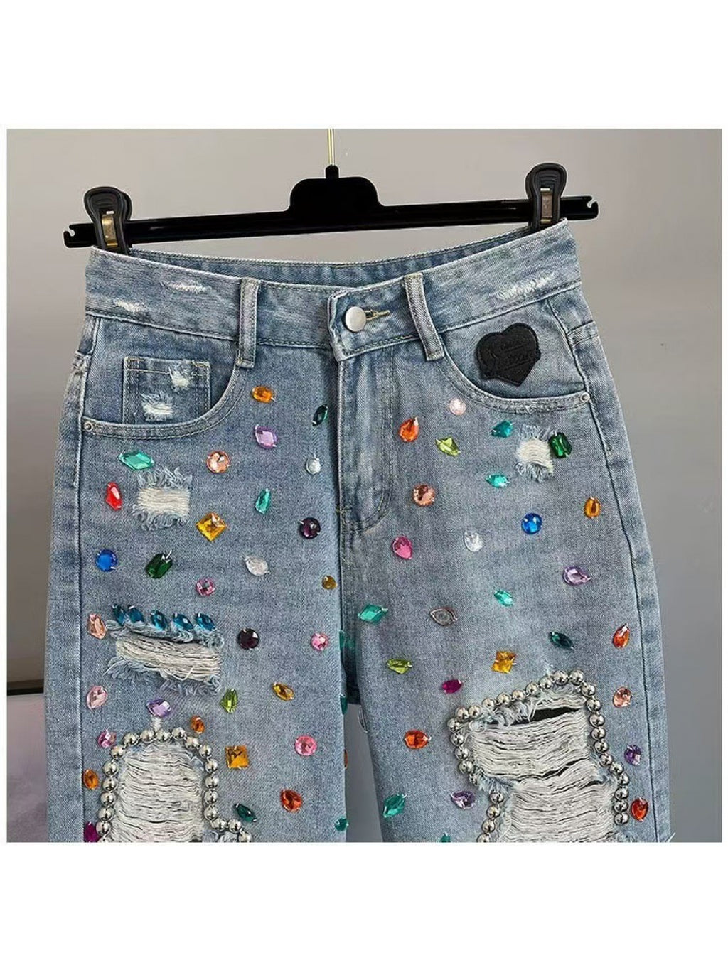 High-Waist Rhinestone Capris