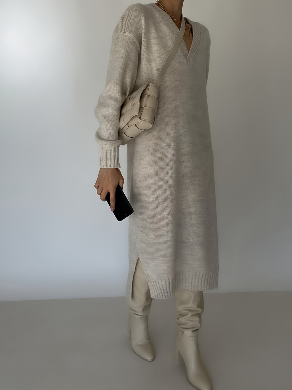 V-Neck Sweater Dress